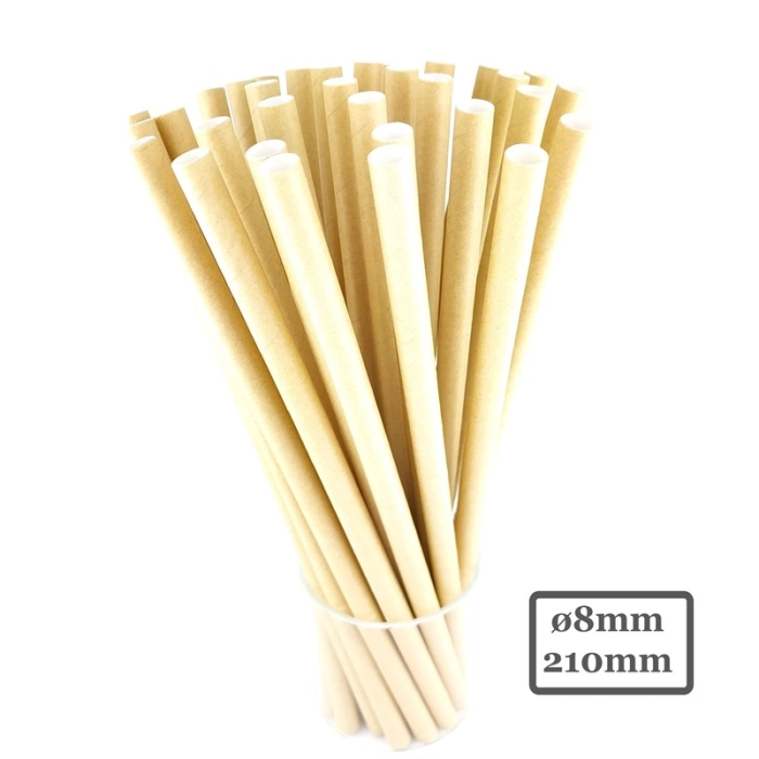 Ekologická papírová brčka - 100 kusů 8x210 mm (100% biologicky rozložitelná)