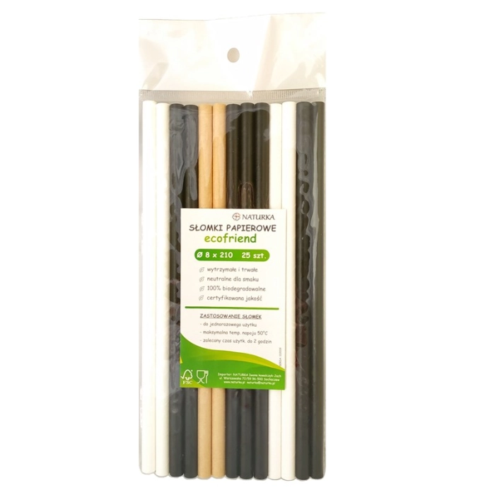 Ökologische Papierstrohhalme - 25 Stück 8x210 mm (100% biologisch abbaubar)