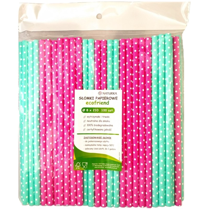 Ecological paper straws - 100 pieces 8x210 mm (100% biodegradable)