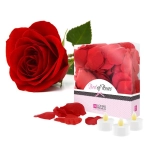 Rose petals for lovers + LED candles