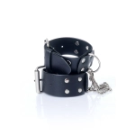 Studded leather handcuffs - black