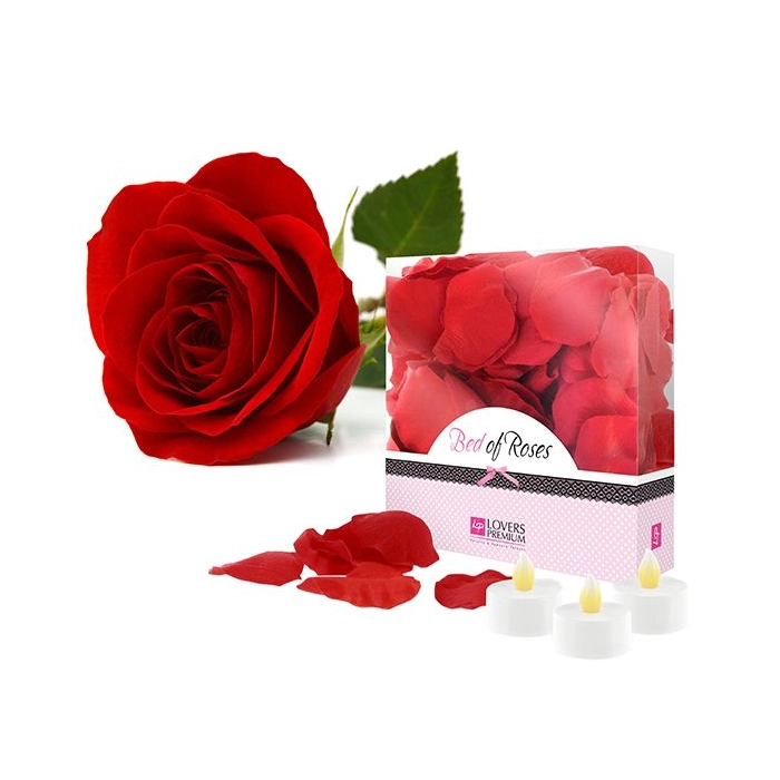 Rose petals for lovers + LED candles