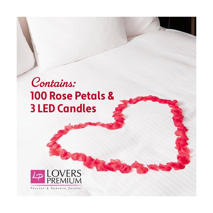 Rose petals for lovers + LED candles