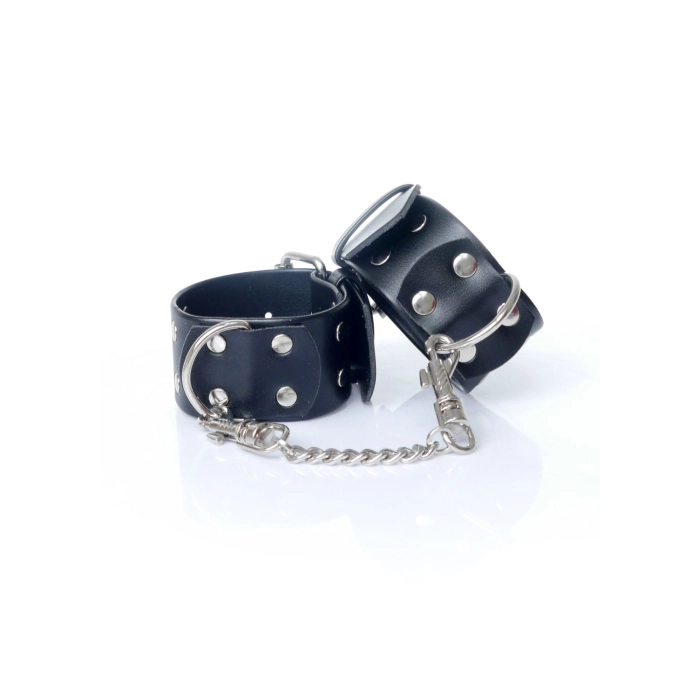 Studded leather handcuffs - black