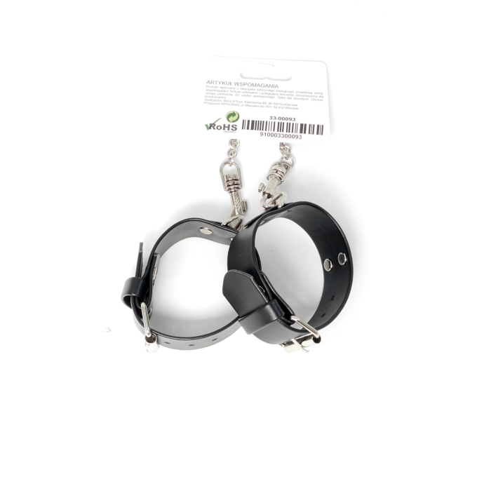 Studded leather handcuffs - black