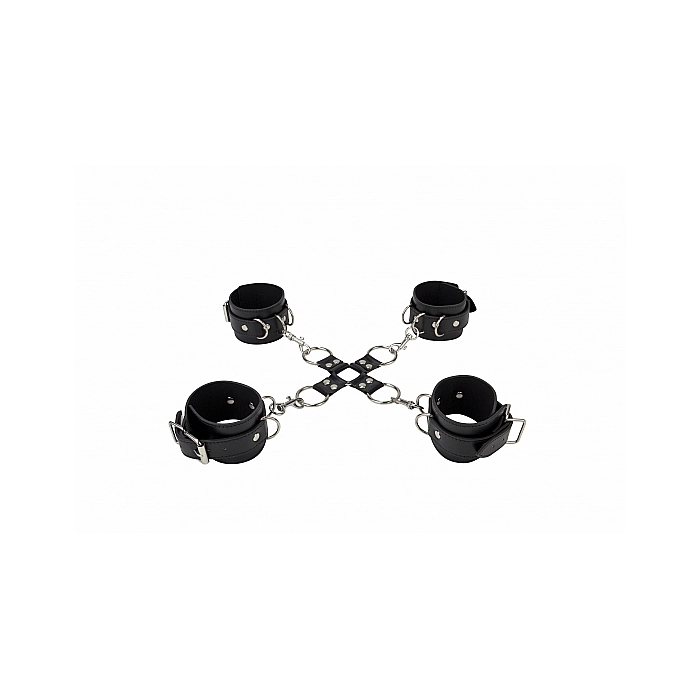 Leather handcuffs for arms and legs - black