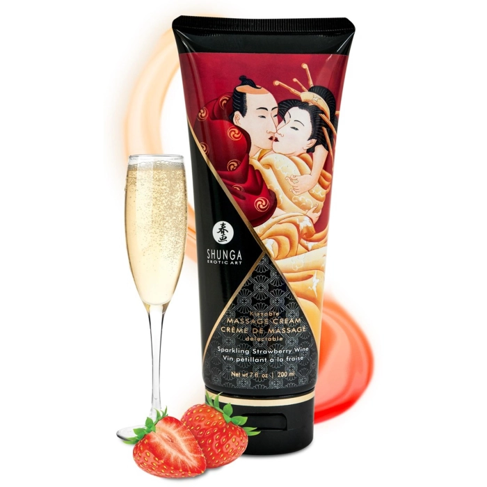 Shunga edible massage cream 200ml - sparkling strawberry wine