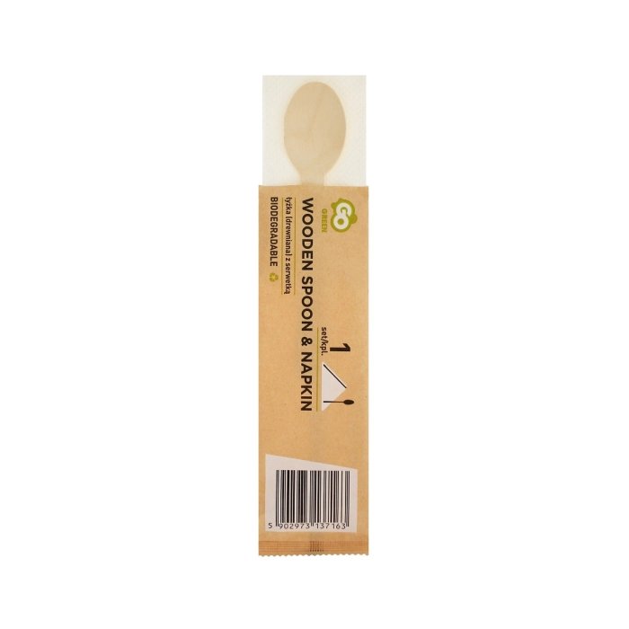Ecological wooden cutlery - spoon + napkin