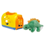 Plush dinosaur in a carrier