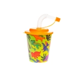 Plastic cup with a tube and a lid - 3D dinosaurs
