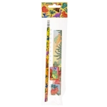 Set of pencil, ruler, eraser and sharpener dinosaurs