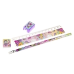 Set of pencil, ruler, eraser and princess sharpener