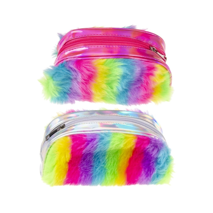 Rainbow cosmetic bag with fur