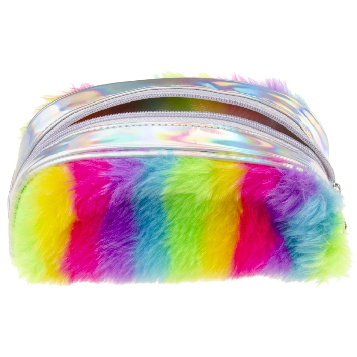 Rainbow cosmetic bag with fur