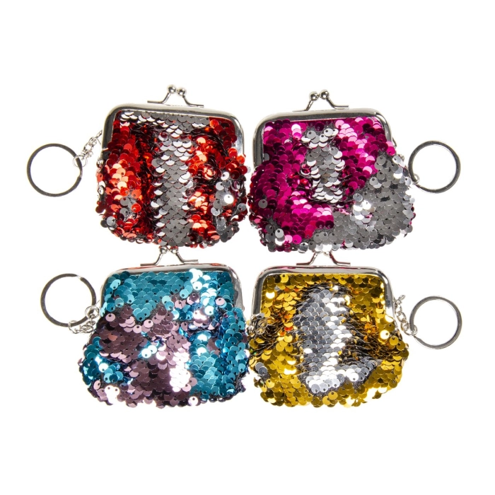 Purse with sequins, keyring