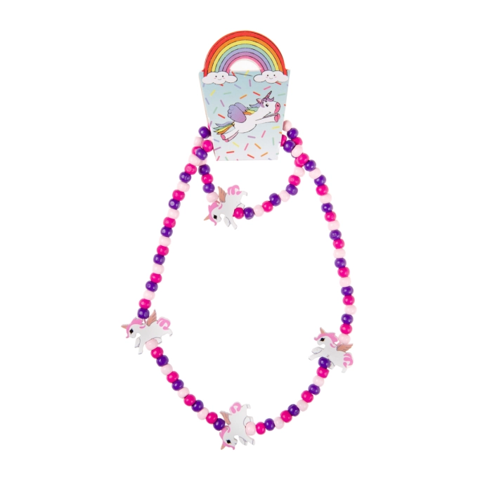 Necklace and bracelet for children with unicorns - wood