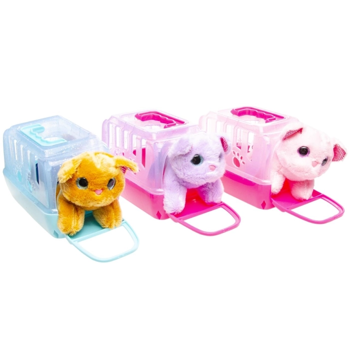 Plush kitten in a carrier