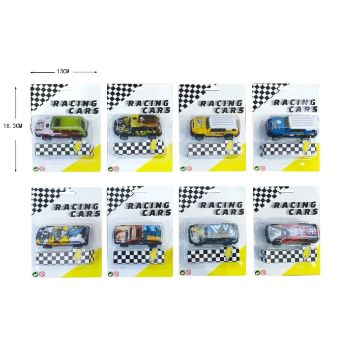 Metal pull back car with mix of designs