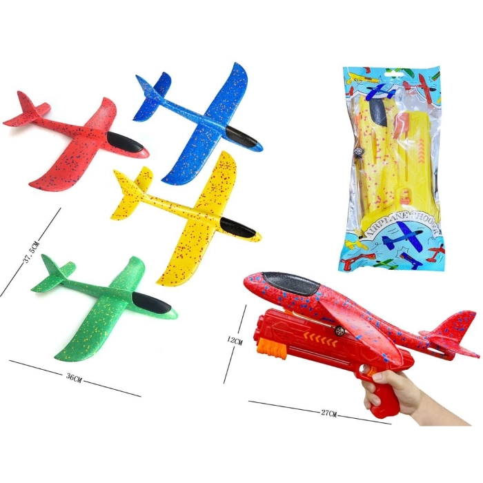 A gun with an airplane to launch