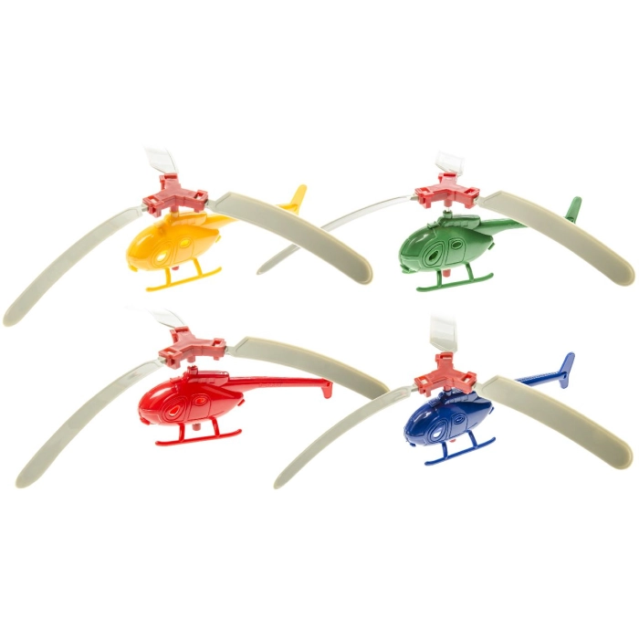 A toy helicopter with manual drive