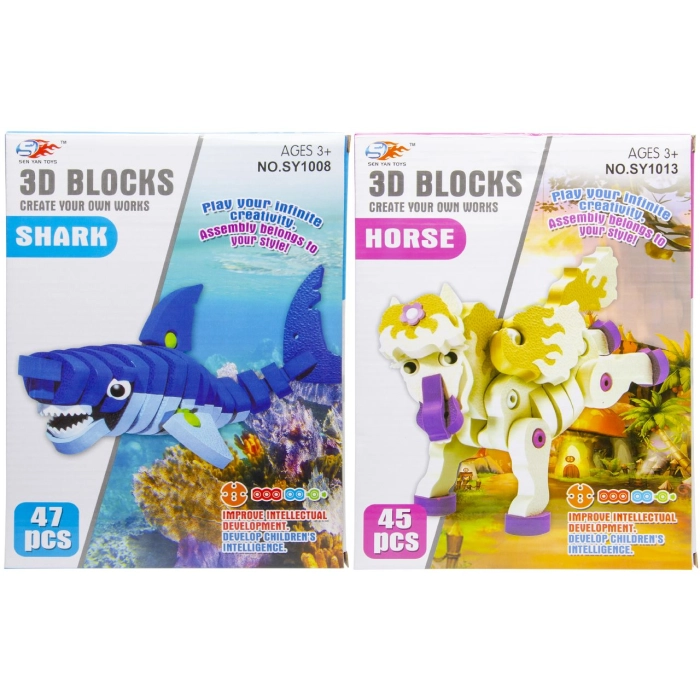 Build a shark or a horse - 3D mix puzzle