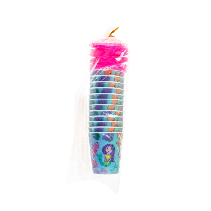 Plastic cup with a tube and a lid - 3D mermaid