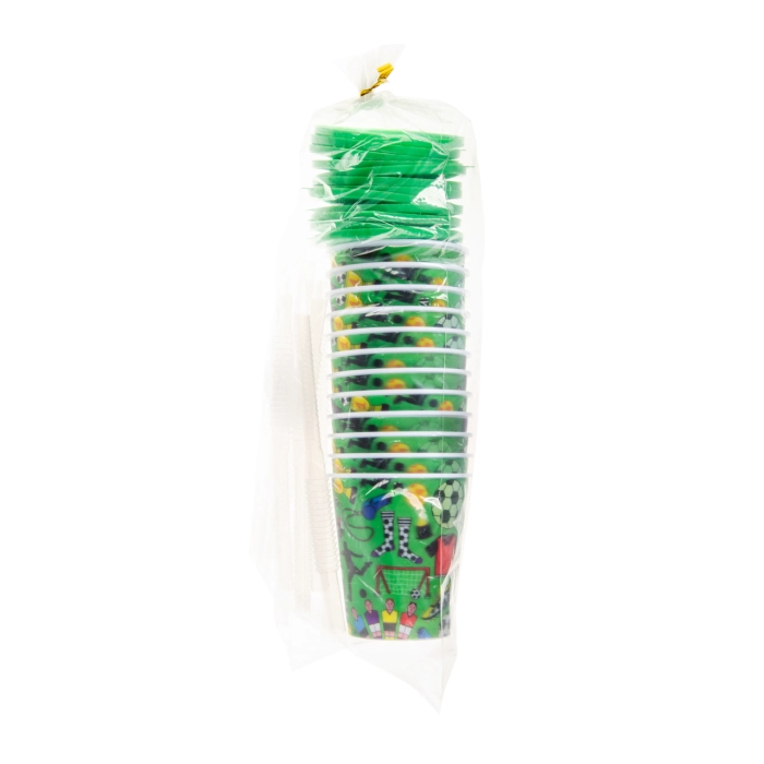 Plastic cup with a tube and a lid - 3D football
