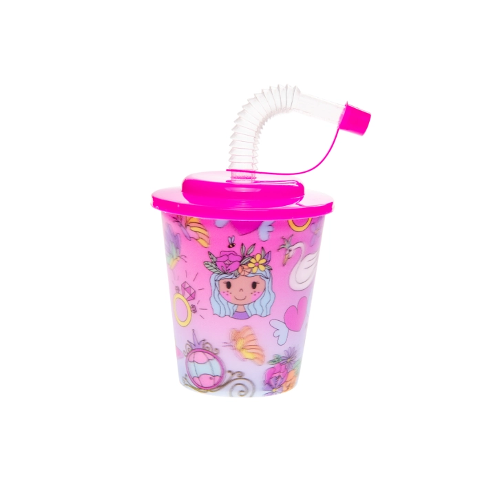 Plastic cup with a tube and a lid - 3D princess