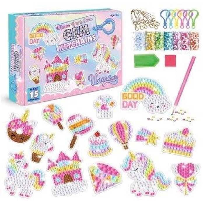 Make your own crystal key rings - unicorns