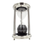 Metal hourglass with black sand