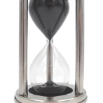 Metal hourglass with black sand