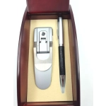 Pen and flashlight in a beautiful wooden box