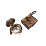 Magnetic compass in a leather case