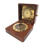 Exclusive Set: Brass Compass and Clock in a Wooden Box