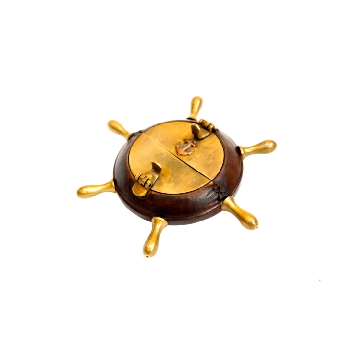 Brass and leather nautical ashtray