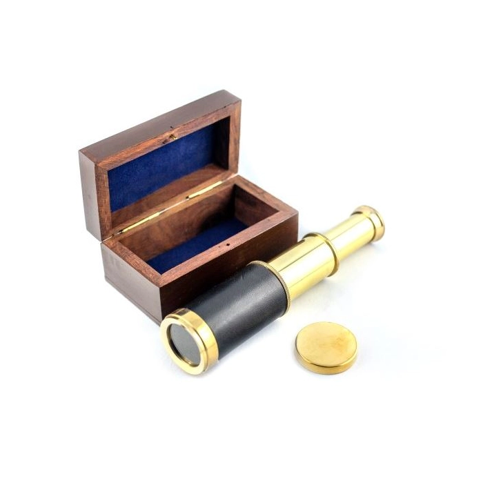 Brass and leather DISCOVERY scope in a wooden box