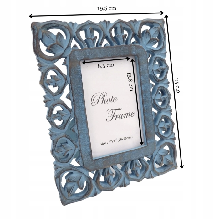 Blue wooden photo frame, photo size 15x10 cm