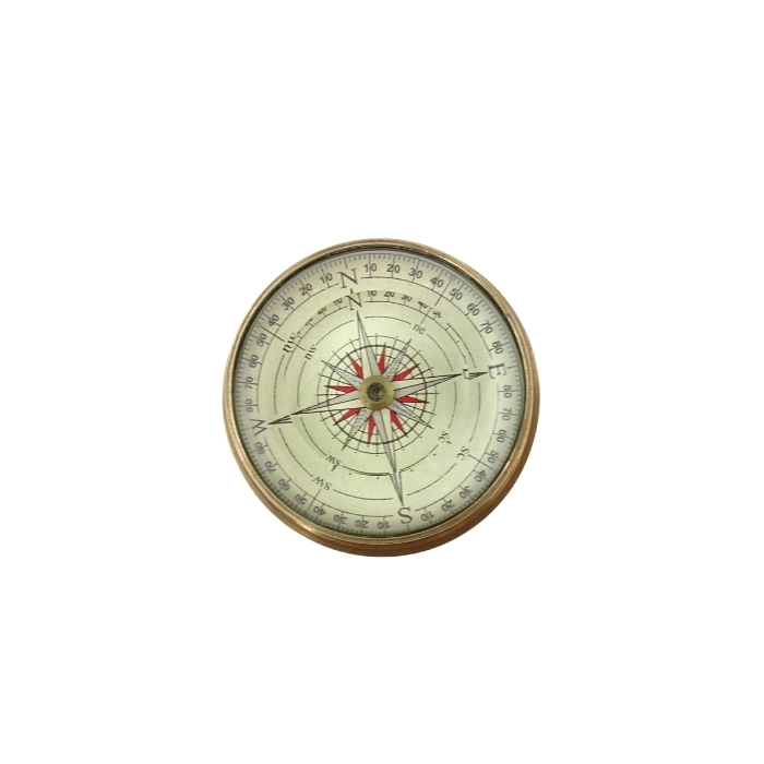 Brass lenticular compass with a floating dial