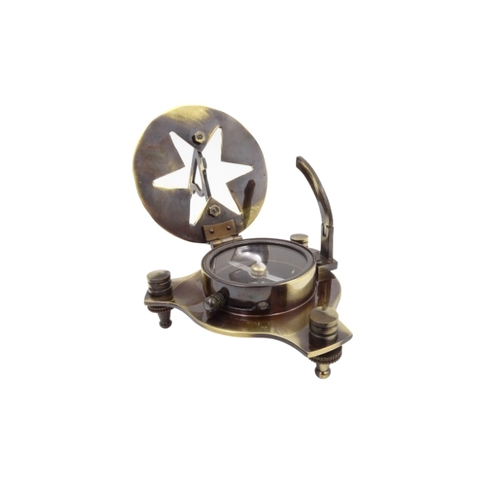 Brass sundial with compass, antique finish