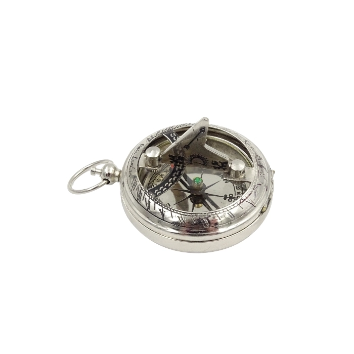 Silver sundial with compass