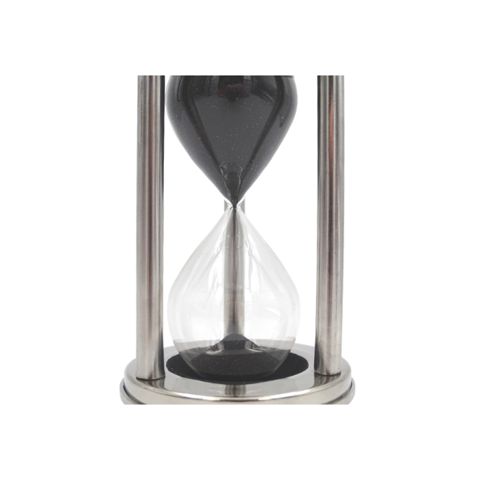 Metal hourglass with black sand