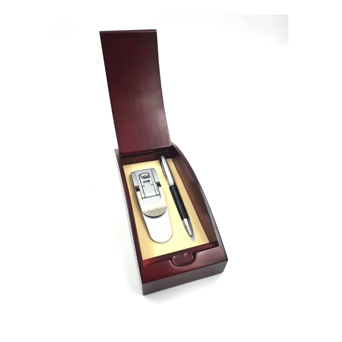 Pen and flashlight in a beautiful wooden box