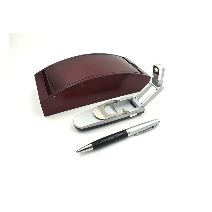Pen and flashlight in a beautiful wooden box