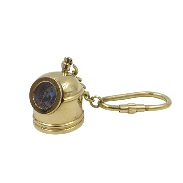 Exclusive keyring - diver's helmet with compass - brass