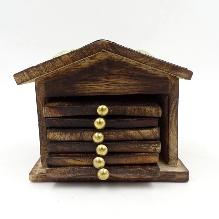 Wooden cup pads 6 pcs + house stand