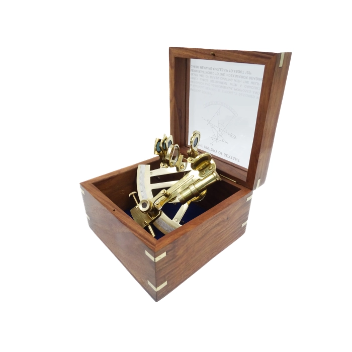 Brass sextant in box