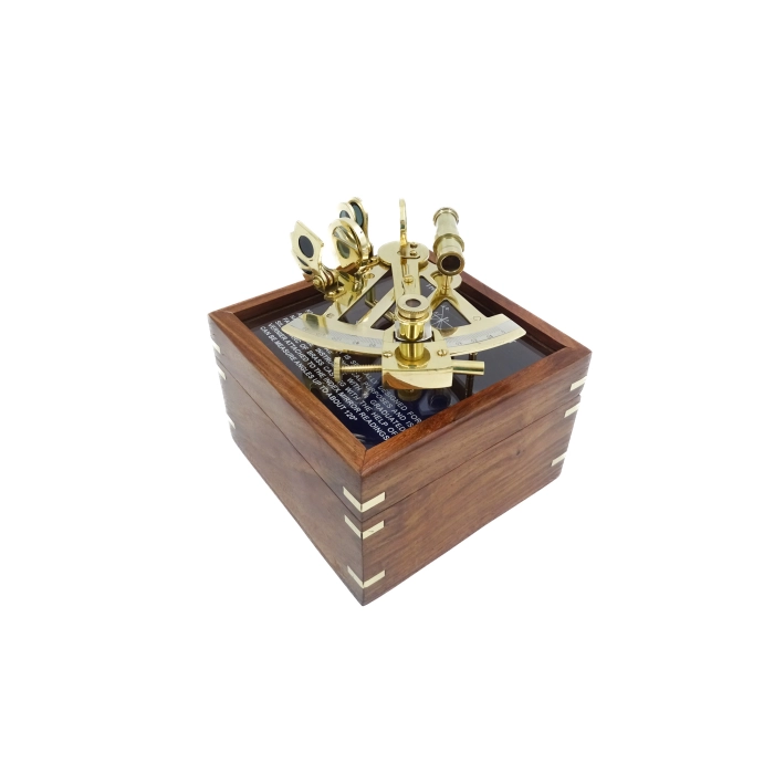 Brass sextant in box