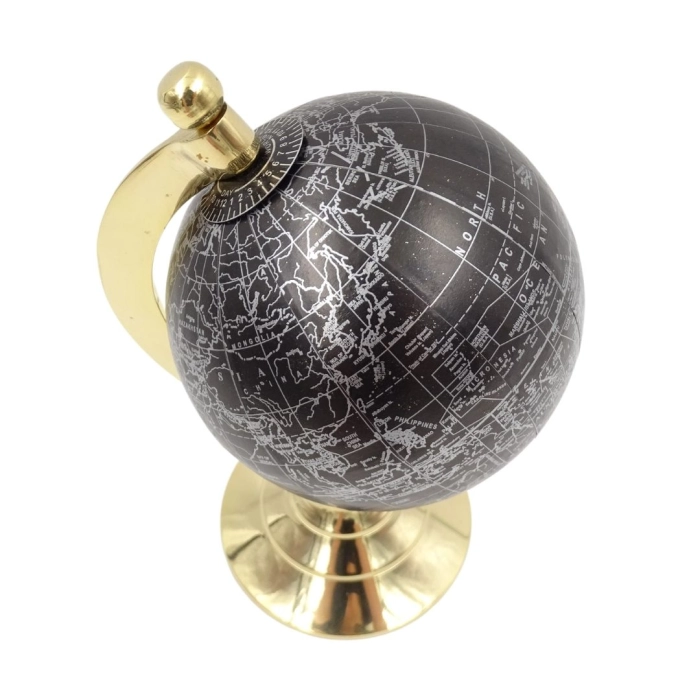 Decorative globe with a black world map