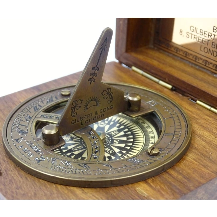 A compass with a Gilbert sundial in a wooden case