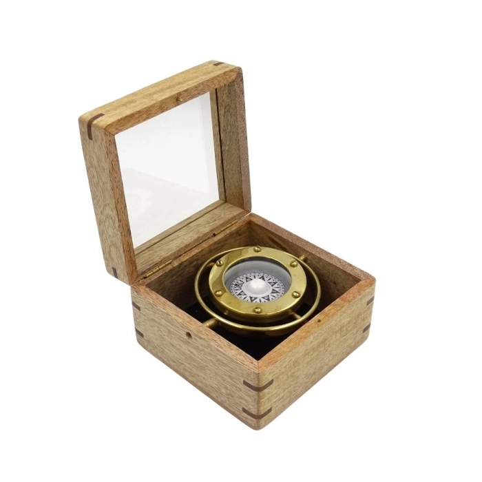Gimble Tilt Compass in a wooden box